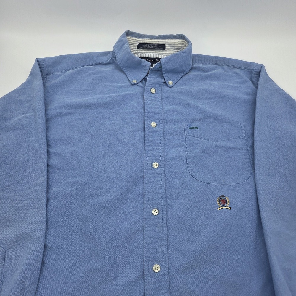 Tommy Hilfiger Blue Crest Logo Oxford Long Sleeve Button Down Shirt Men's Size L